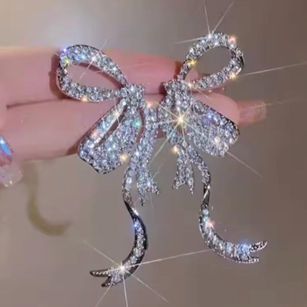 Pearl Sparkling Bow Statement Earrings